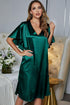 Satin Flutter Sleeve Side Slit V-Neck Night Dress - Fashorio