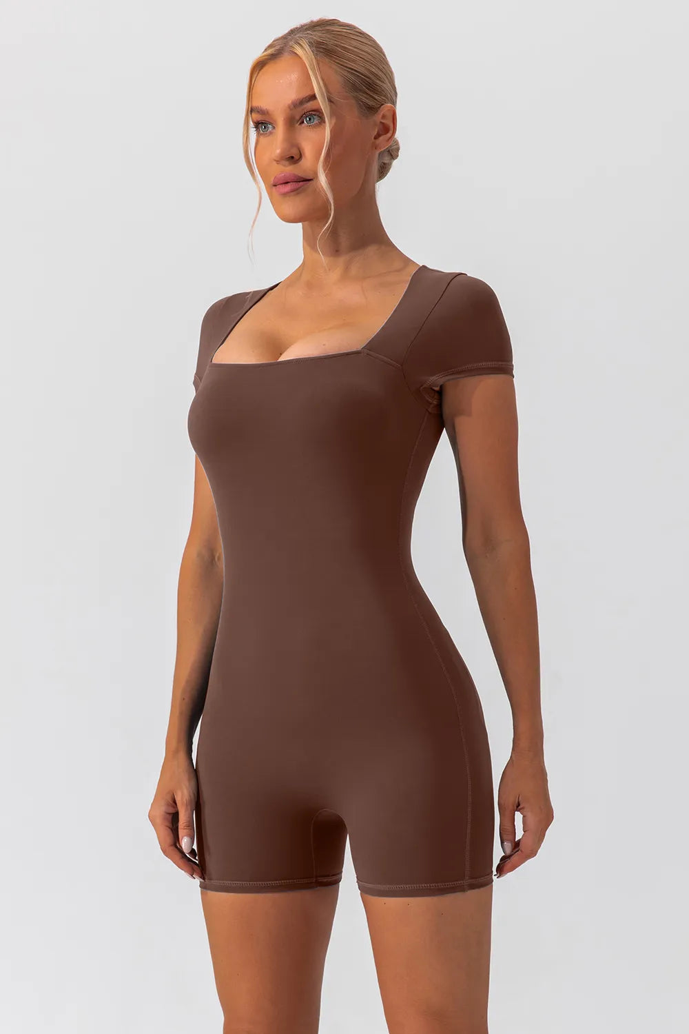 Square Neck Cap Sleeve Active Romper - Fashorio