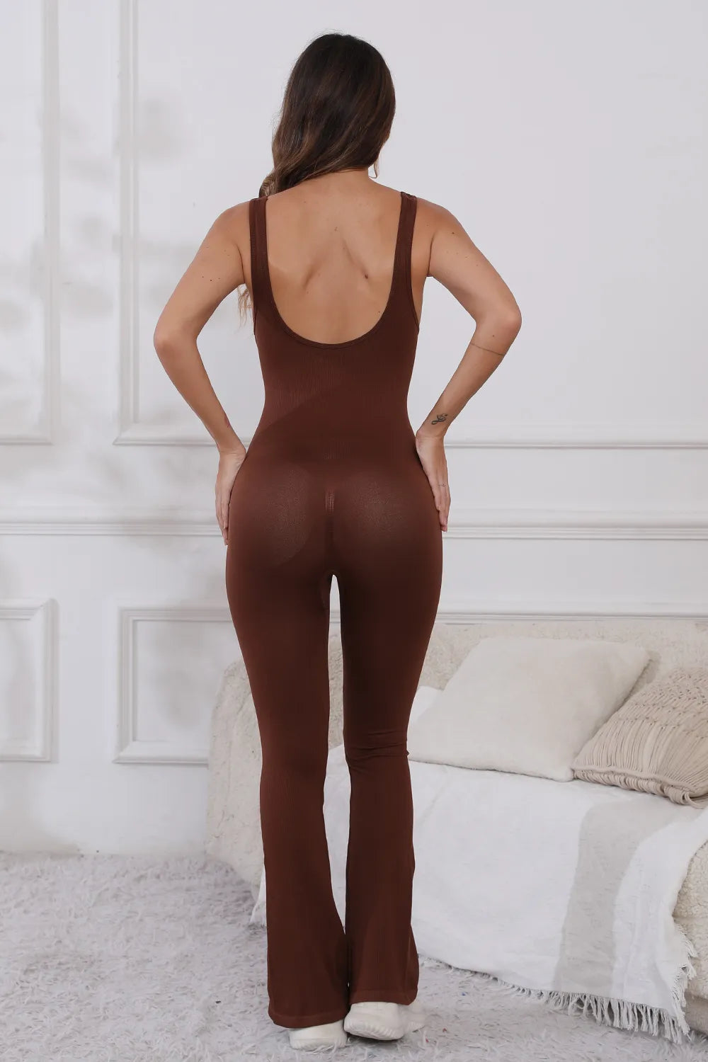 Scoop Neck Wide Strap Active Jumpsuit - Fashorio