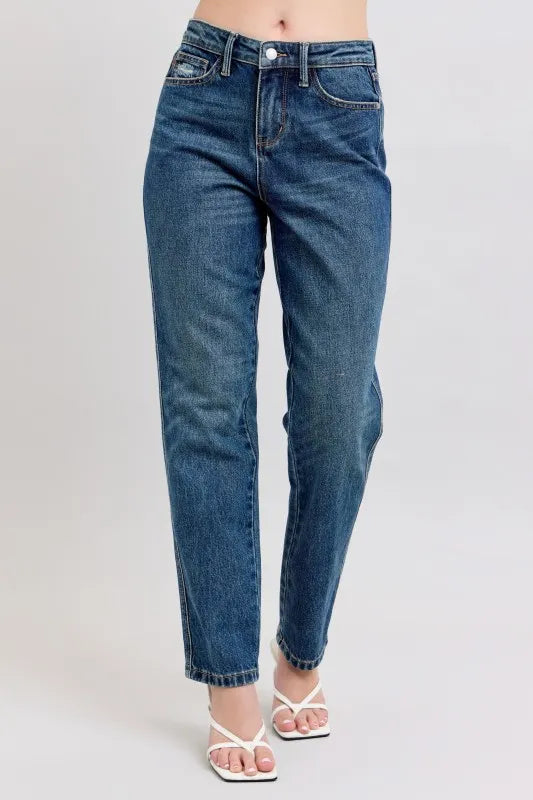 Judy Blue Full Size High Waisted Rigid Magic Non-destroy Straight Leg Jeans Plus Size - Fashorio