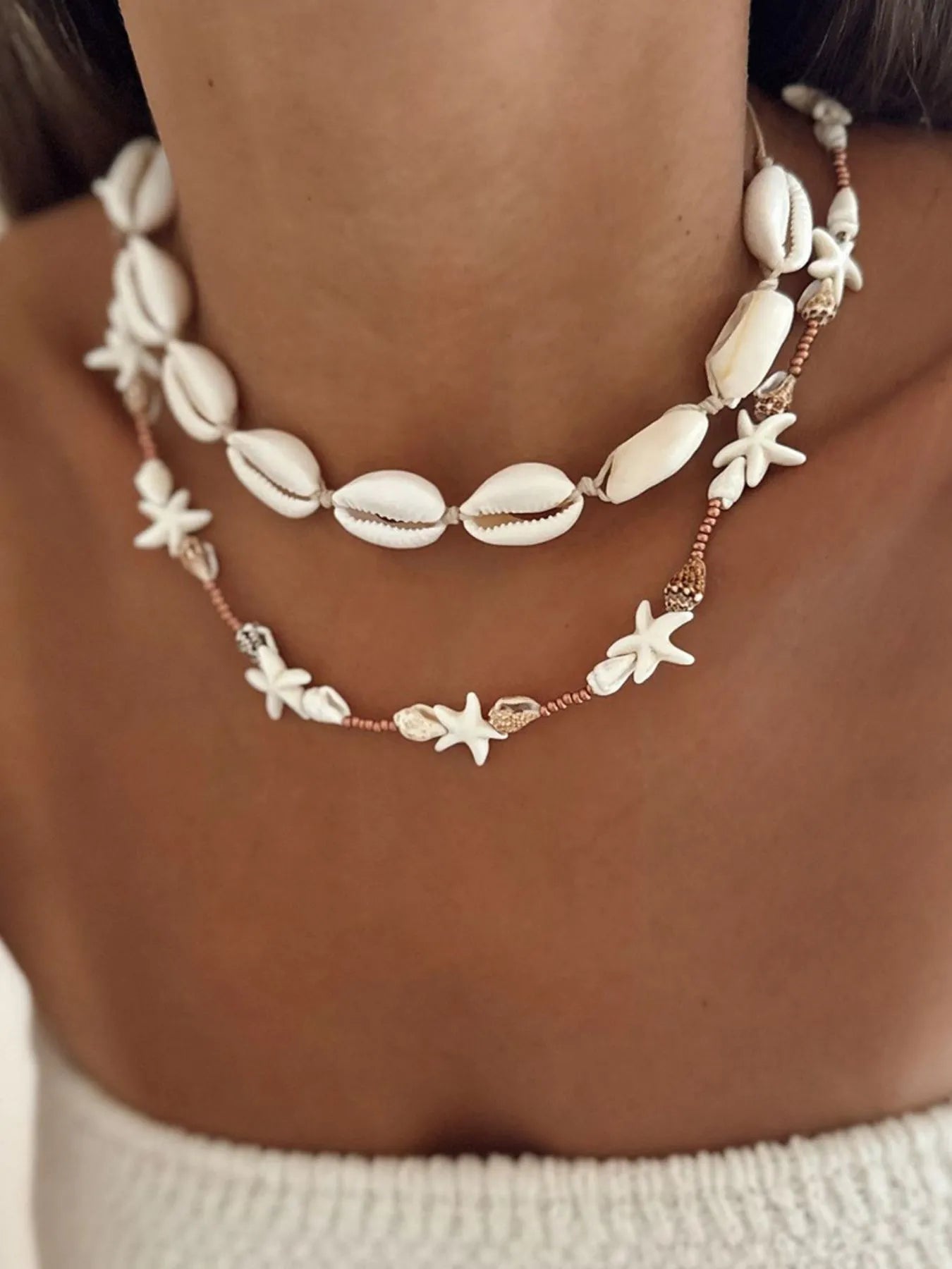 2 Piece Shell Charm Necklace Copper One Size - Fashorio