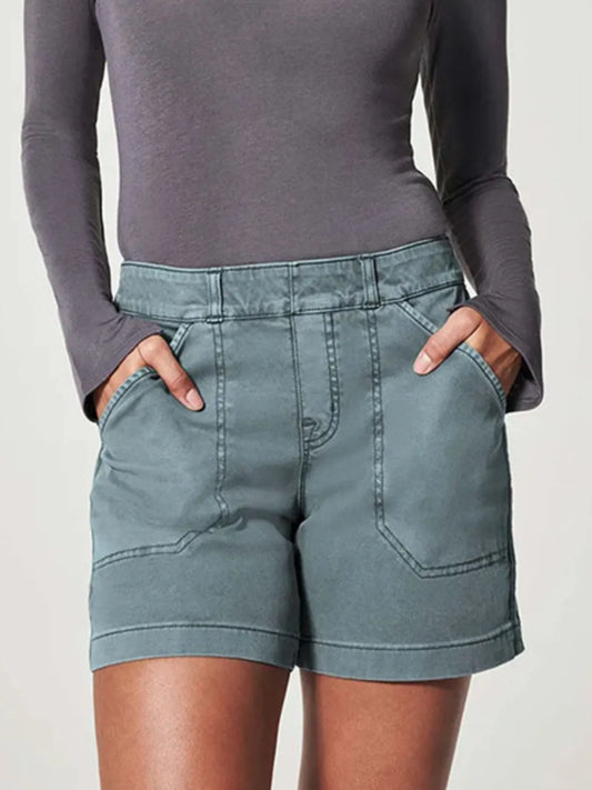 Full Size Vintage Washed Denim Shorts with Pockets Plus Size Blue - Fashorio