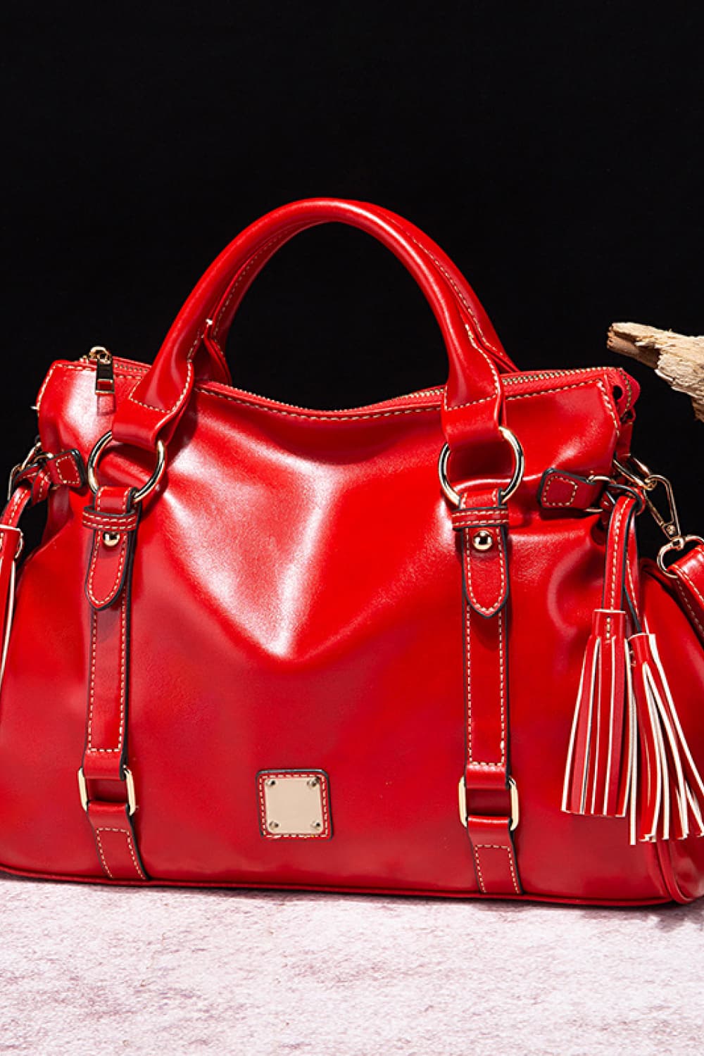 PU Leather Handbag with Tassels Red One Size - Fashorio