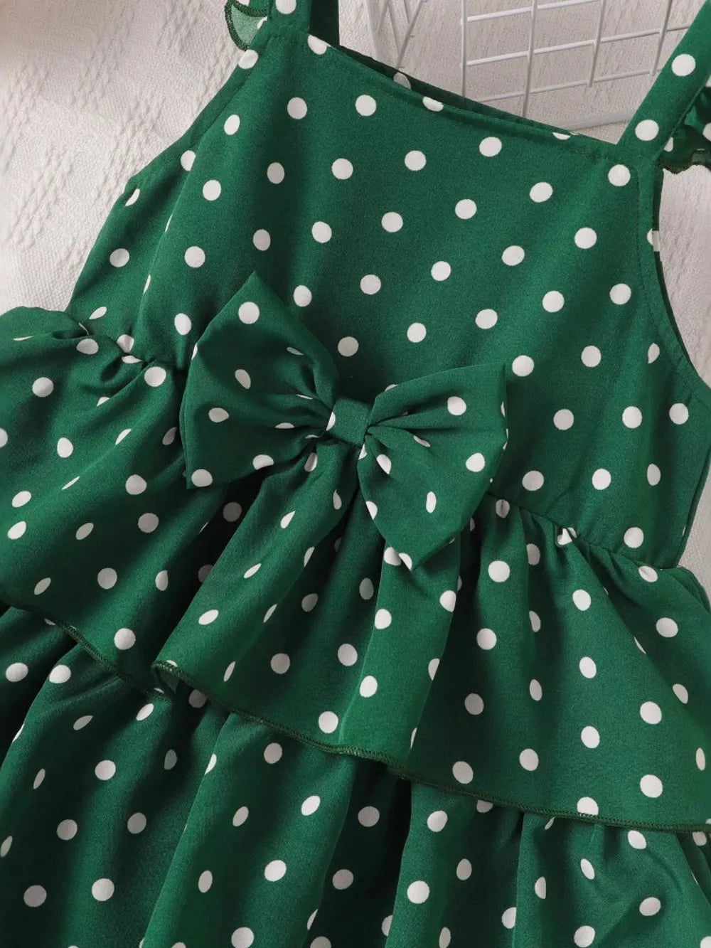 Bow Polka Dot Square Neck Layered Dress - Fashorio
