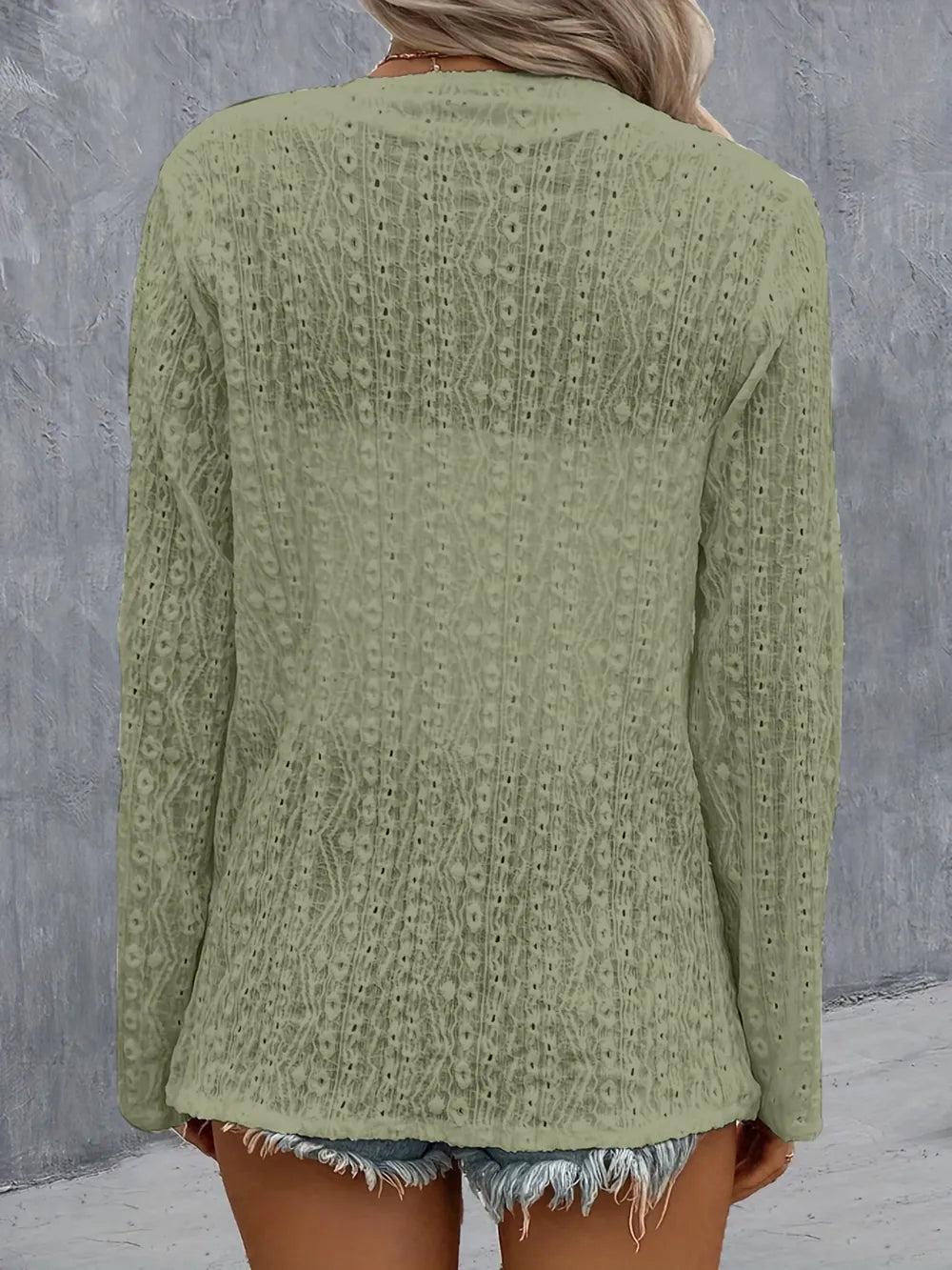 Eyelet Roll-Tab Sleeve Cardigan - Fashorio