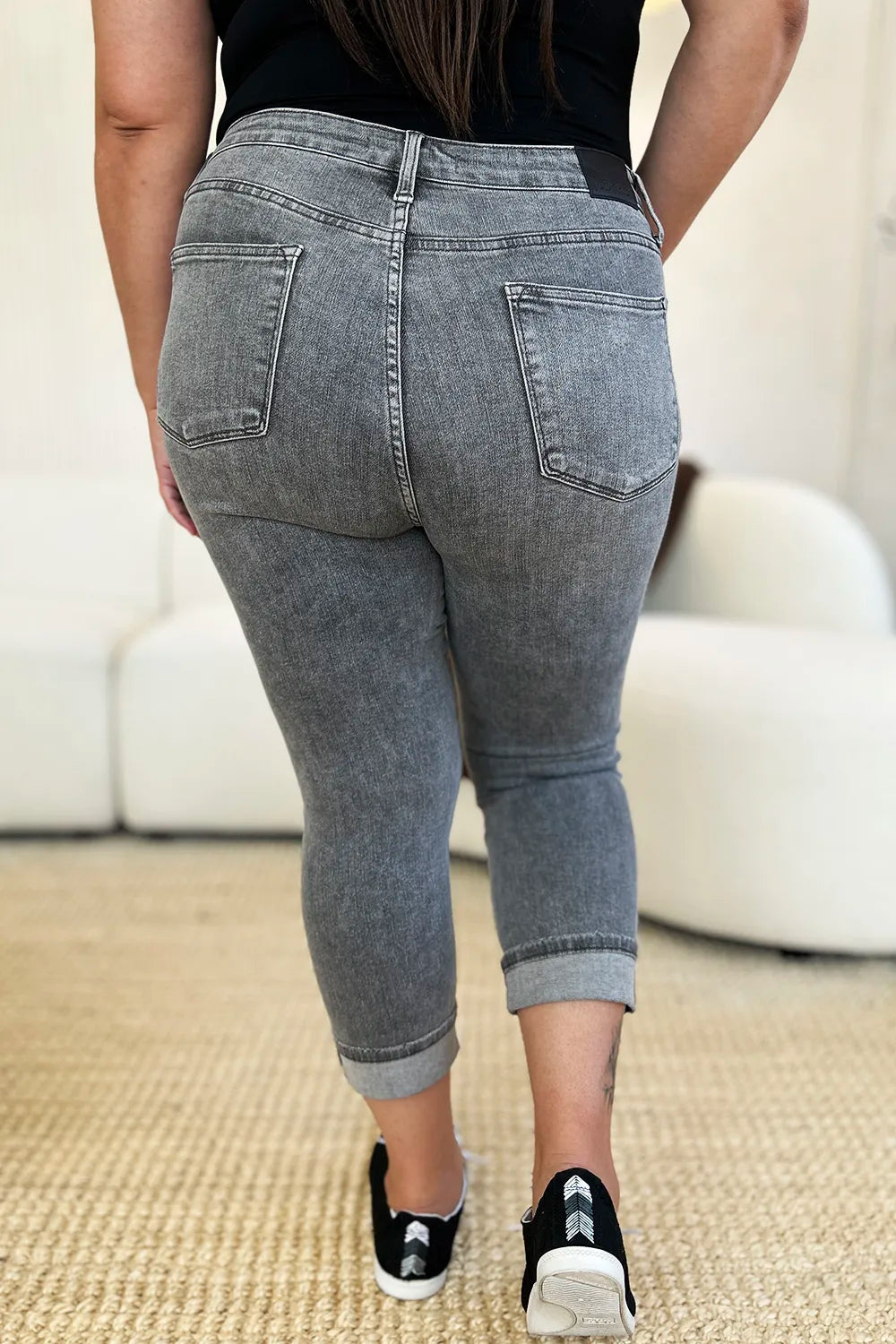 Judy Blue Full Size Button Fly High Waist Cuffed Capris - Fashorio