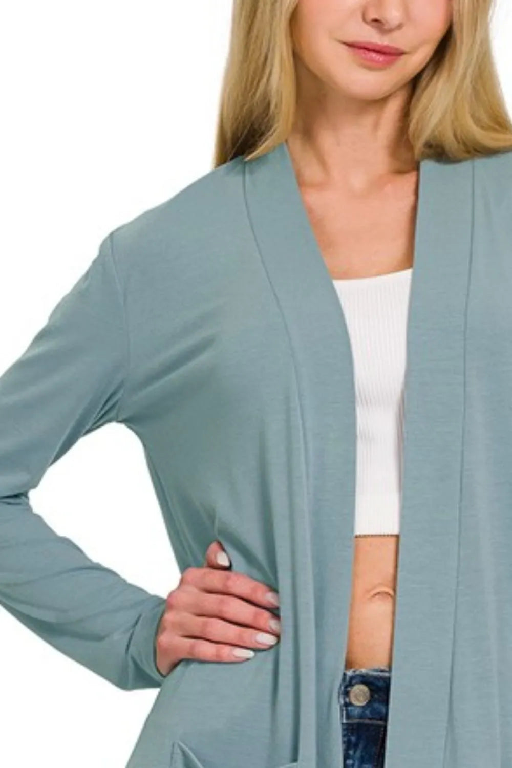 Zenana Slouchy Lightweight Open Front Pocket Cardigan - Fashorio