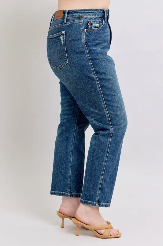 Judy Blue Full Size High Waisted Rigid Magic Non-destroy Straight Leg Jeans Plus Size - Fashorio