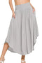 Zenana Woven Crinkle Smocked Waist Maxi Skirt W Pockets LT GREY - Fashorio
