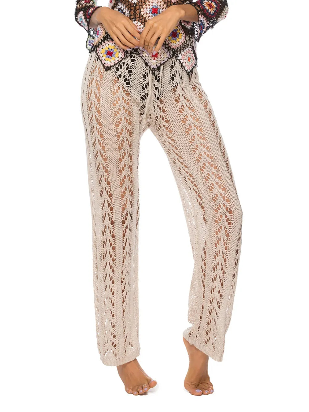 Cutout Drawstring High Waist Swim Pants Khaki - Fashorio