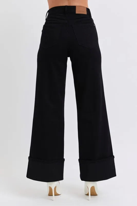 Judy Blue Full Size High Waist Reto Wide Leg W/ Cuff Plus Size - Fashorio