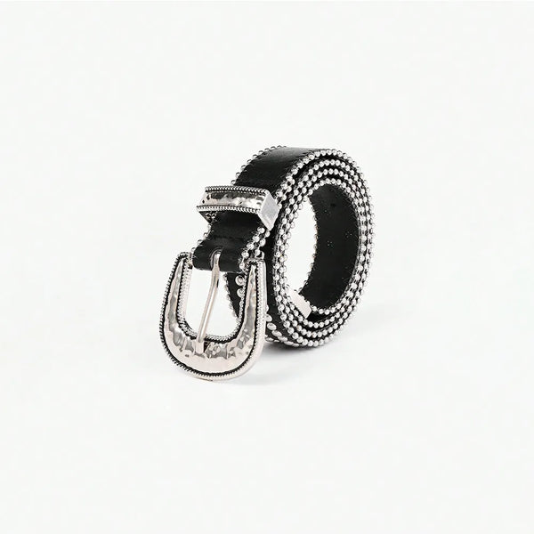 Studded Rhinestone PU Leather Belt Style A - Fashorio