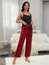 Lace Trim Cami and Plaid Pants Lounge Set - Fashorio