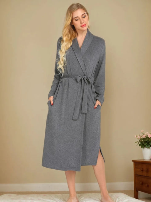 Tied Lounge Nightgown with Pockets - Fashorio