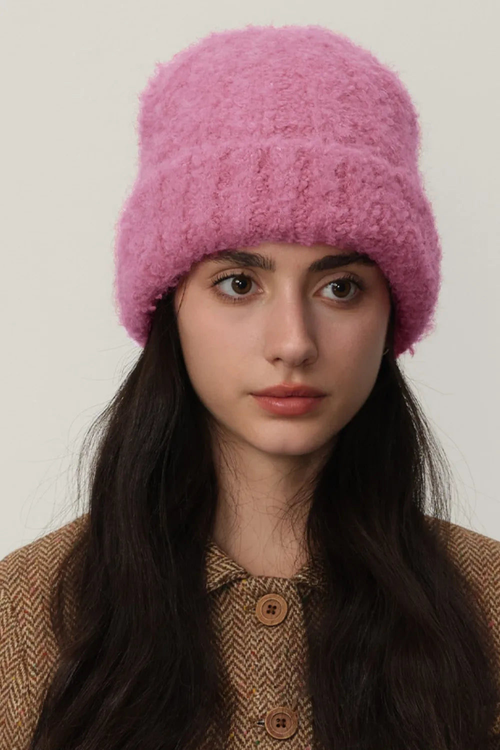 Solid Color Thermal Knit Hat Hot Pink One Size - Fashorio