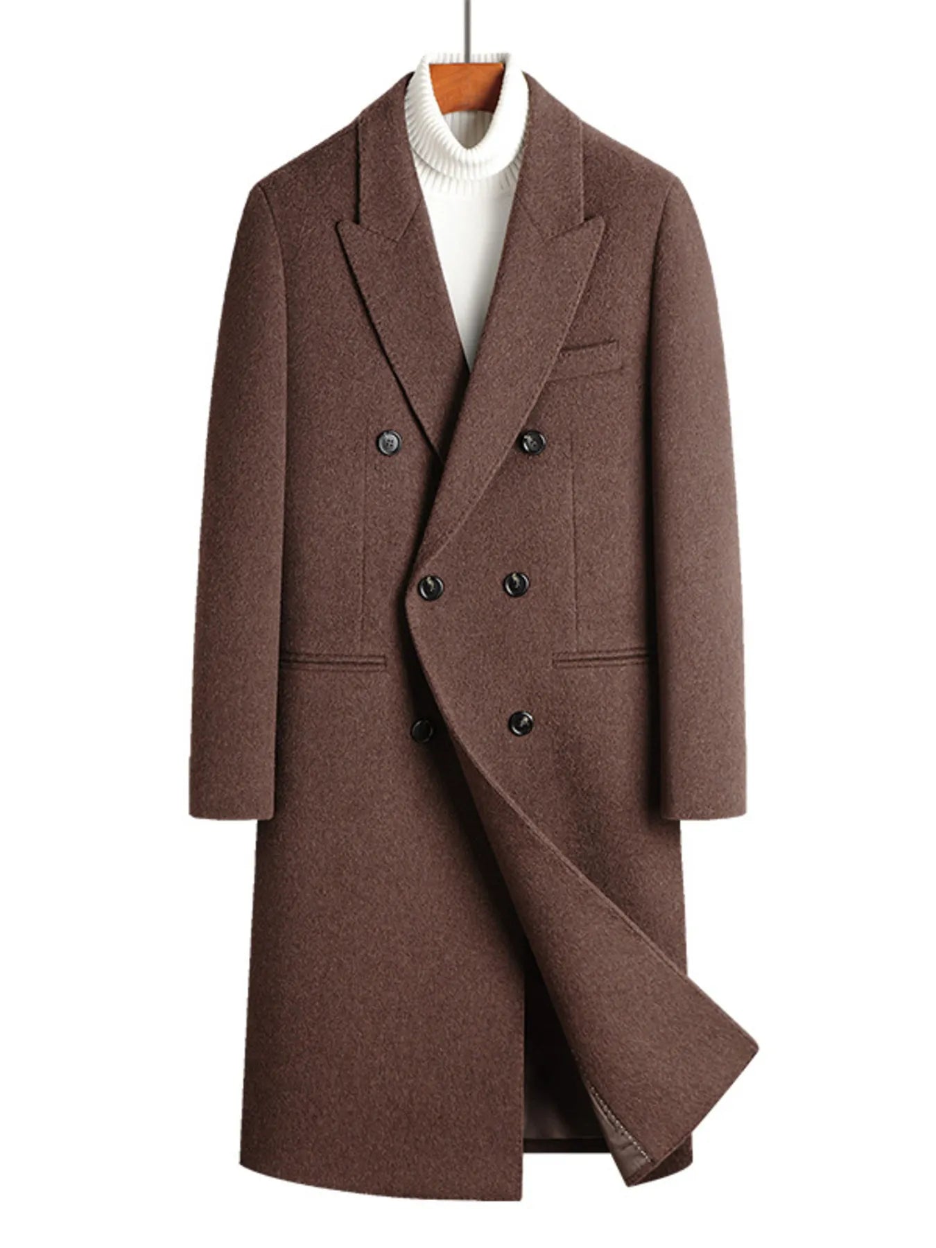 Men's Plus Size Double-Breasted Wool Overcoat Camel - Fashorio