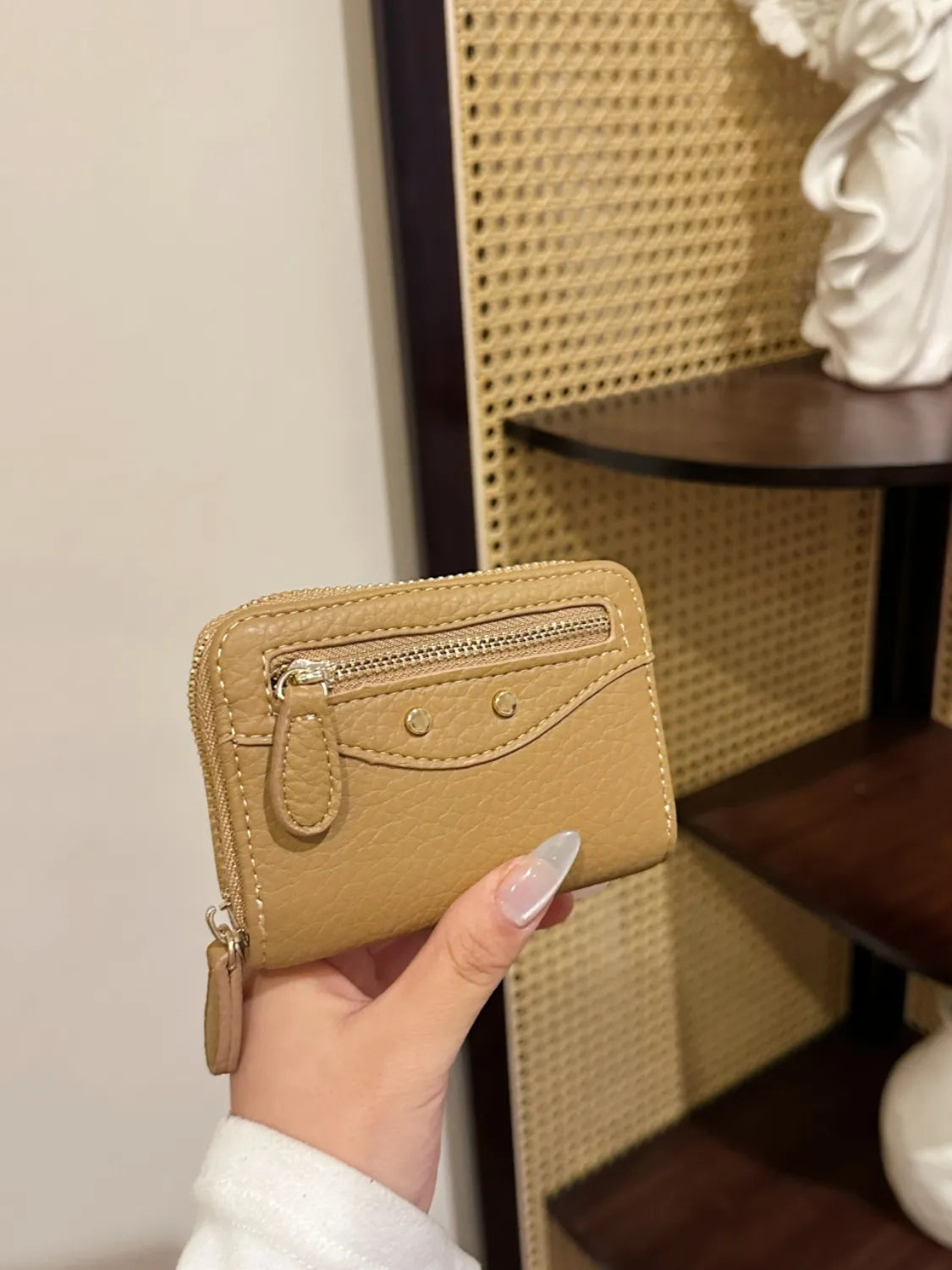 PU Leather Solid Color Card Case Tan One Size - Fashorio