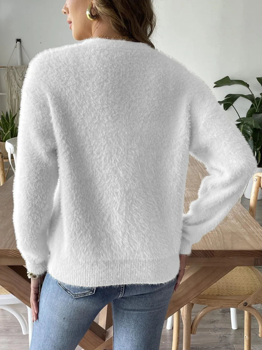 Button Up V-Neck Long Sleeve Cardigan - Fashorio