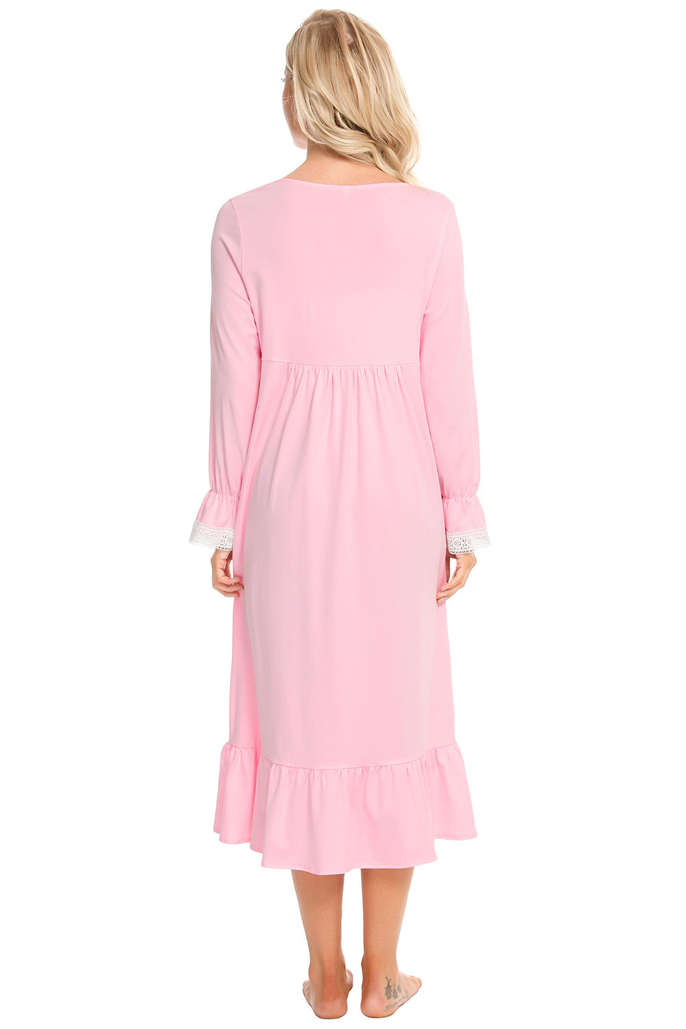 Lace Detail Square Neck Flounce Sleeve Night Dress - Fashorio