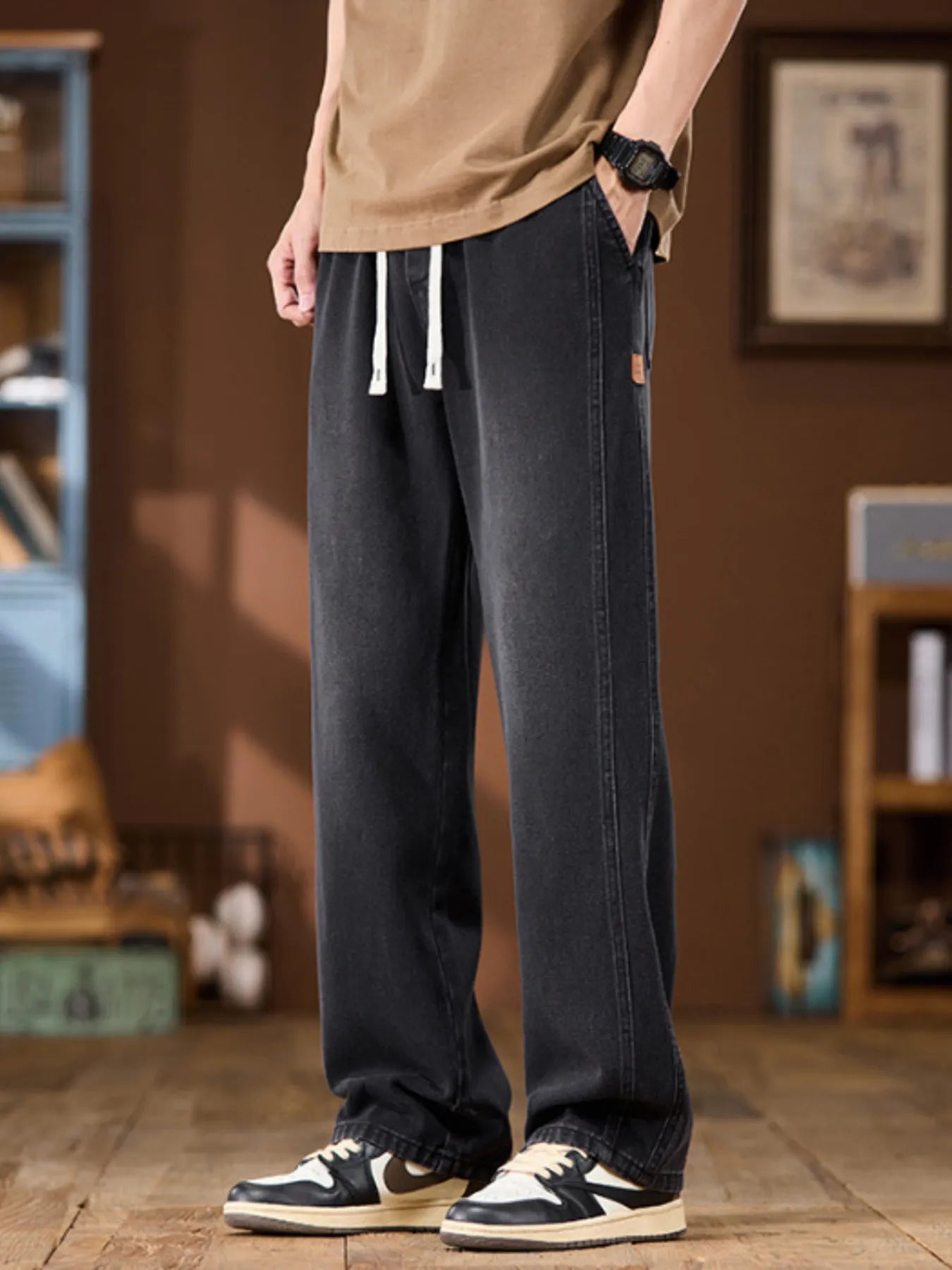 Men's Plus Size Wide Leg Jeans Charcoal Gray - Fashorio