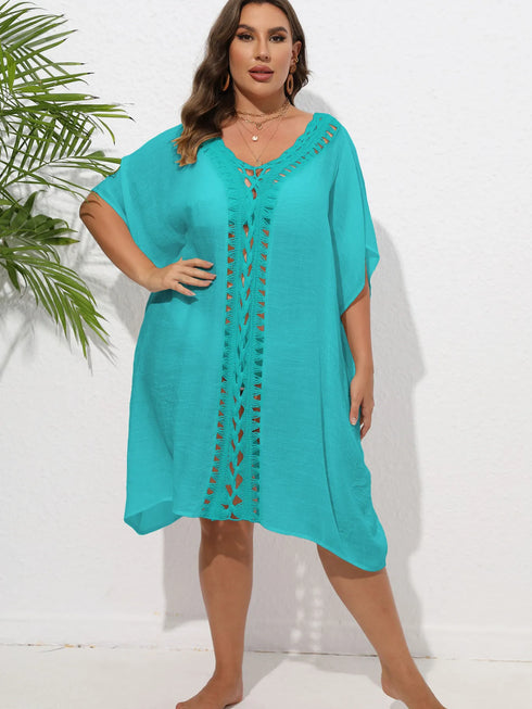 Crochet Trim V-Neck Beach Cover Up Dress - Fashorio