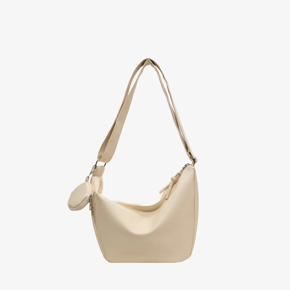PU Leather Crossbody Bag with Small Purse Ivory One Size - Fashorio
