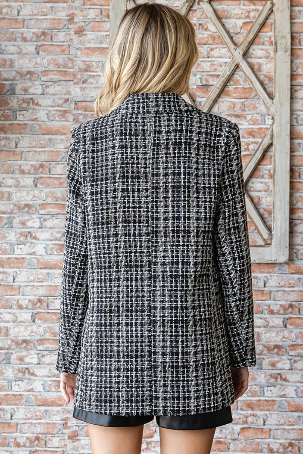 First Love Full Size Lurex Mixed Tweed One Button Blazer - Fashorio