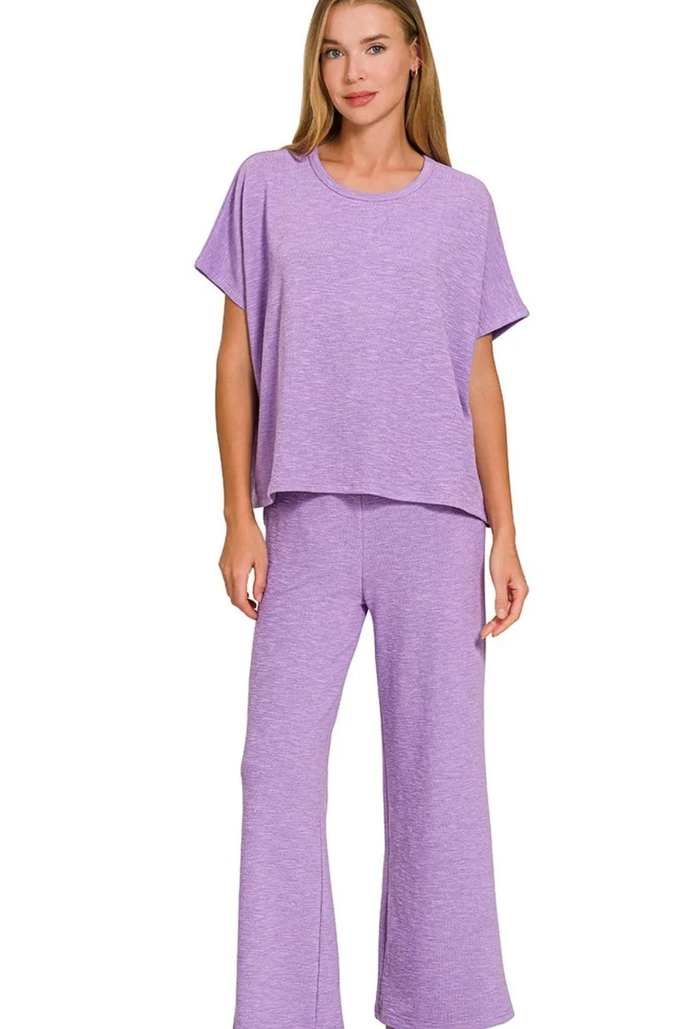Zenana Cotton Slub Top & Pants Set - Fashorio