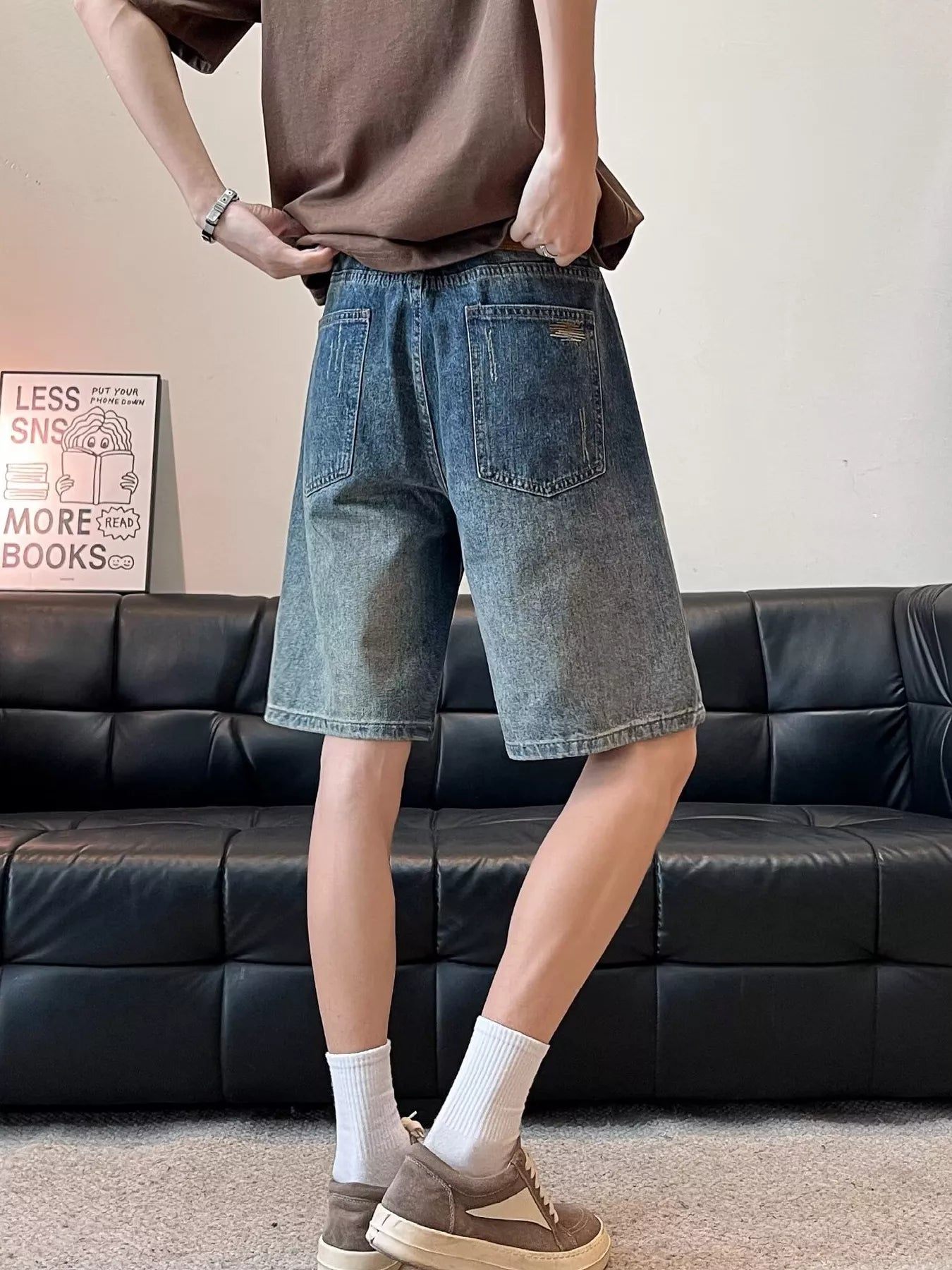 Men's Full Size Washed Wide Leg Denim Shorts Plus Size - Fashorio