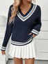 Contrast Striped V-Neck Sweater - Fashorio