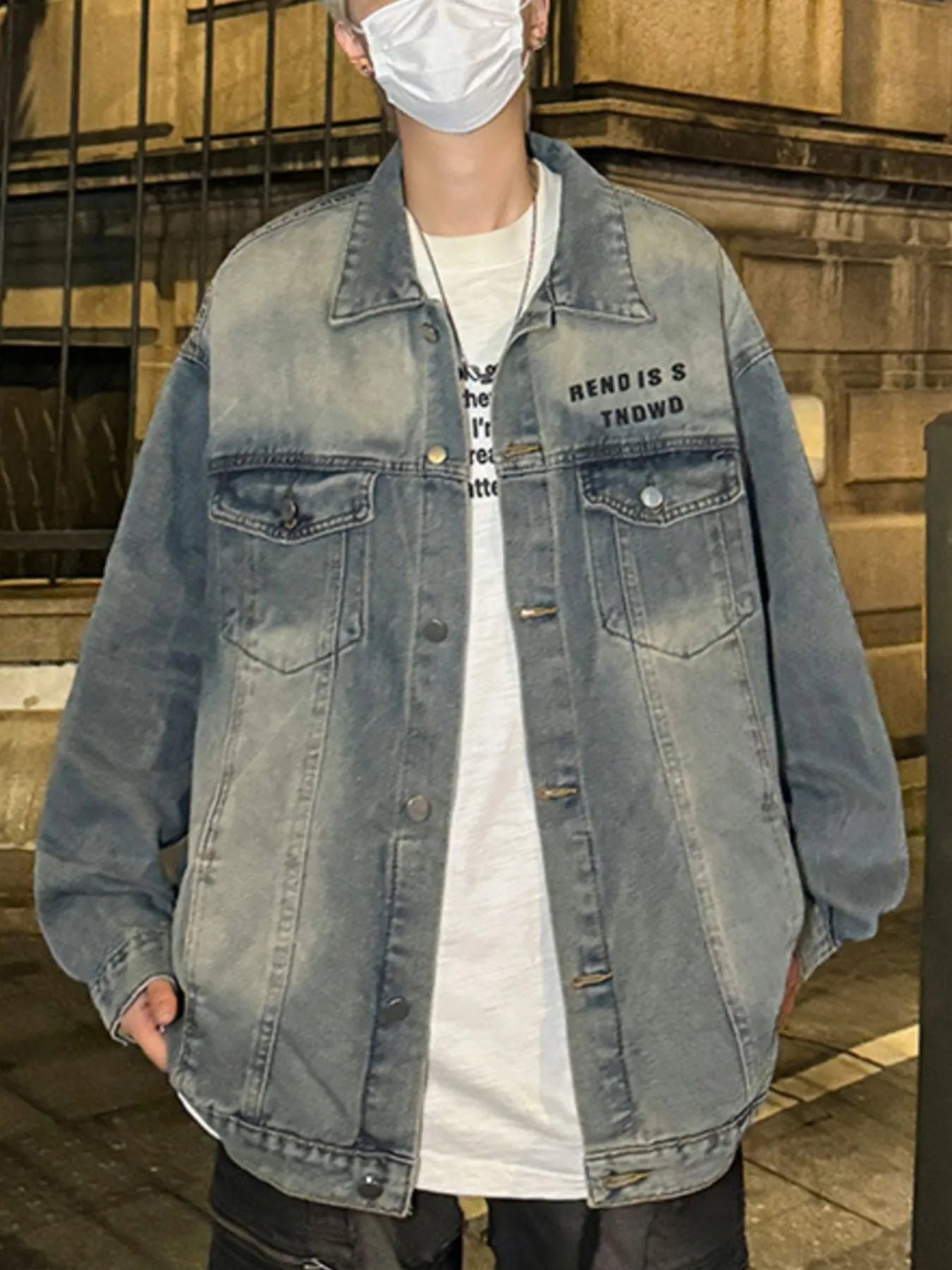 Men's Plus Size Oversized Button Up Washed Denim Jacket Blue - Fashorio