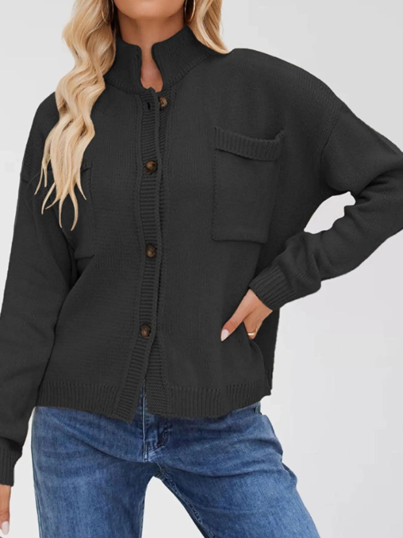 Ribbed Hem Button Up Cardigan - Fashorio