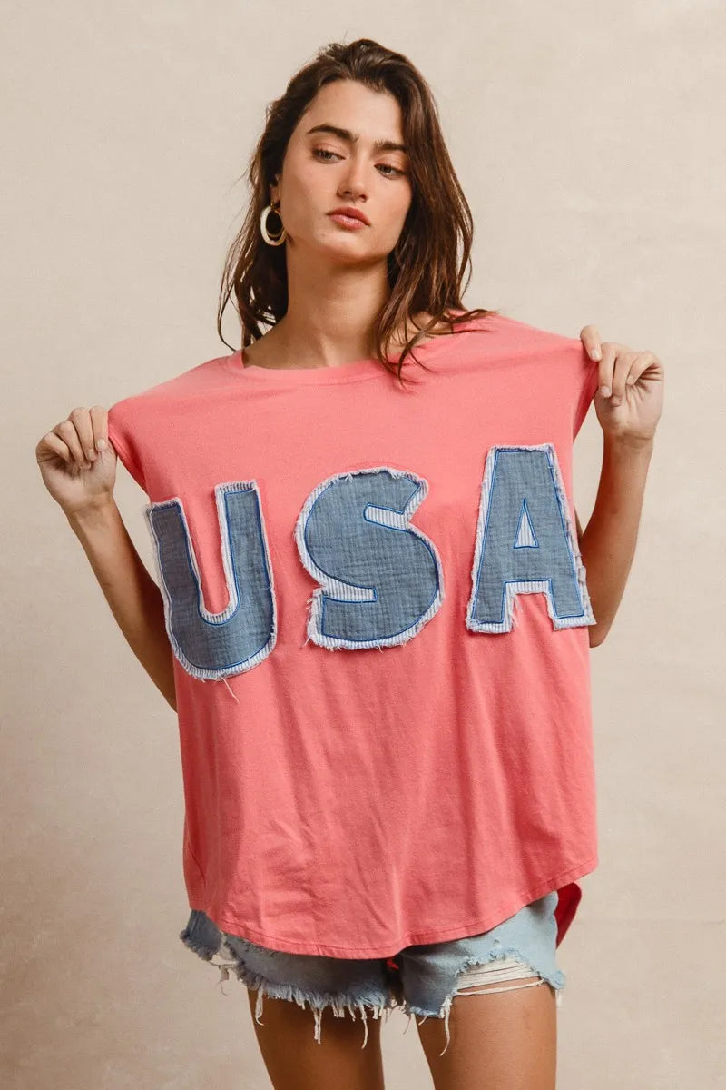 BiBi Washed Jersey With Usa Patched Raw Cut Edge Detail - Fashorio