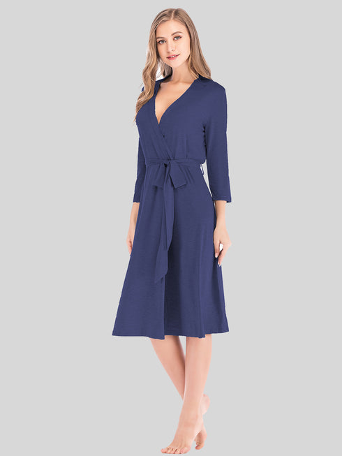 Plunge Tie Front Night Dress Navy - Fashorio