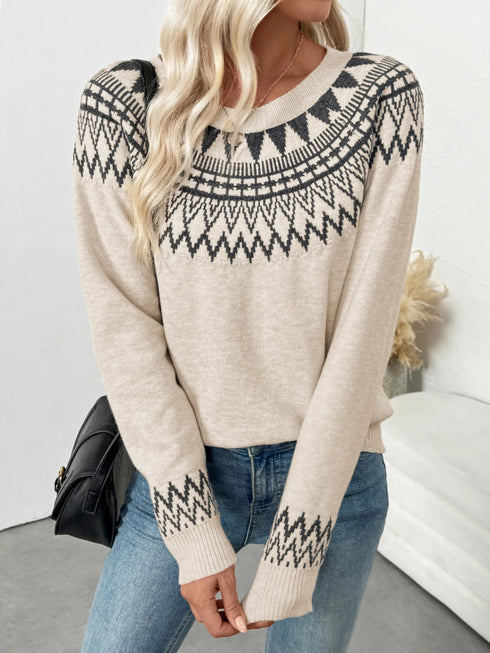 Nordic Fair Isle Pattern Round Neck Sweater - Fashorio