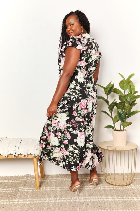 Perfee Floral Flutter Sleeve Tie-Waist Split Dress - Fashorio