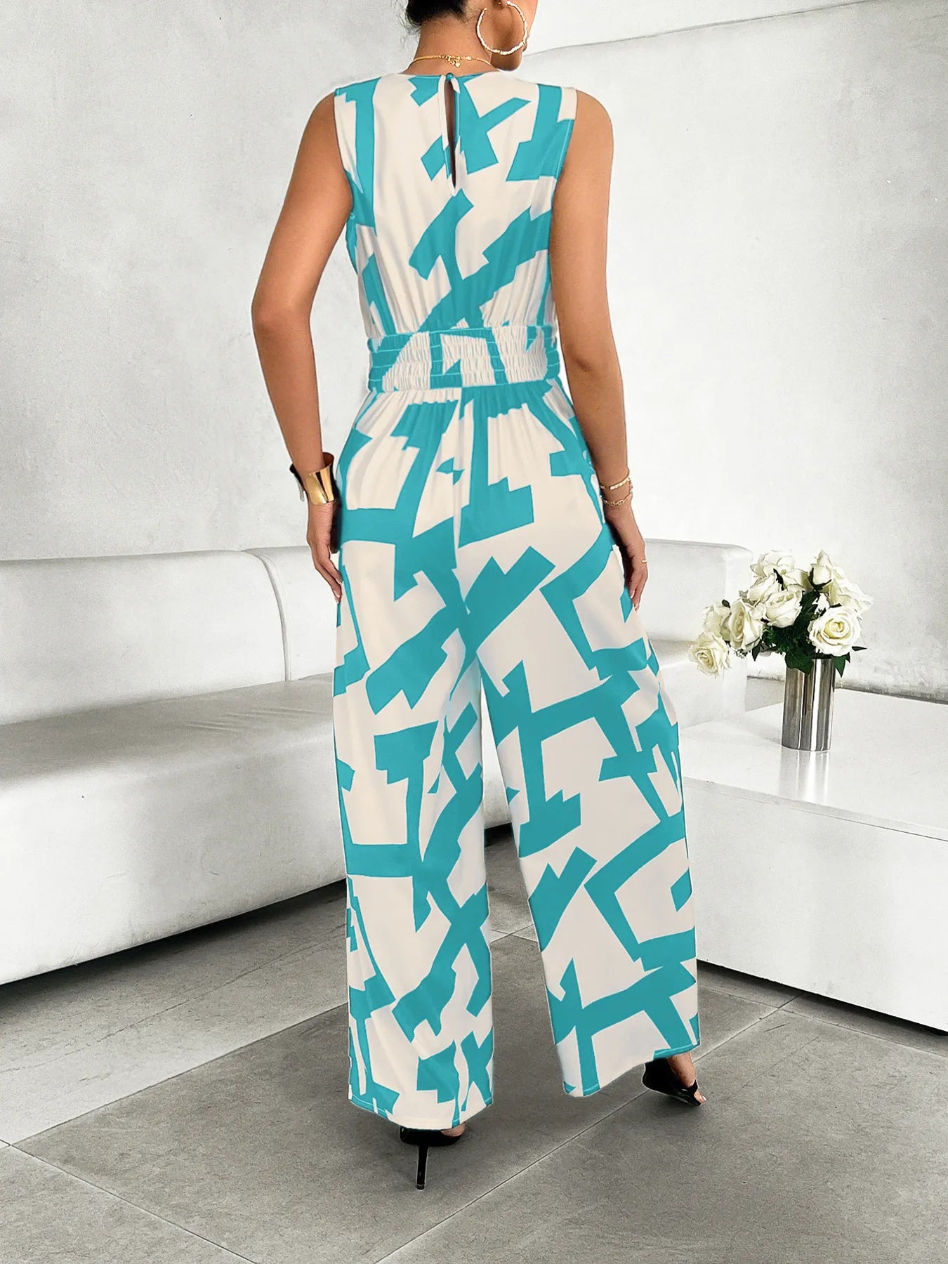 Printed Wide Leg Jumpsuit - Fashorio