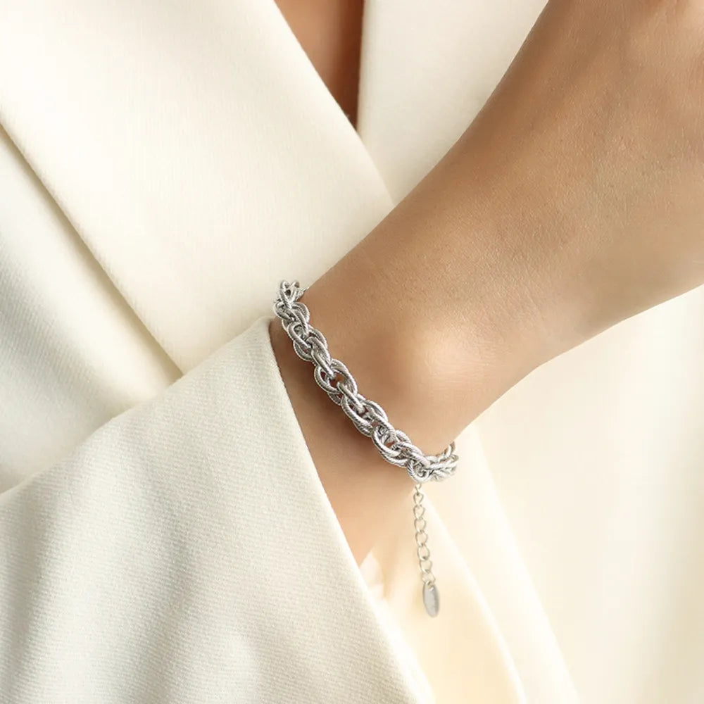 Titanium Steel Chain Bracelet Silver One Size - Fashorio