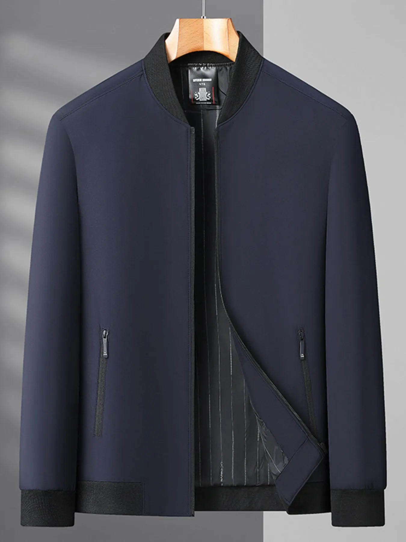 Men's Plus Size Zip Up Long Sleeve Jacket Navy Blue - Fashorio
