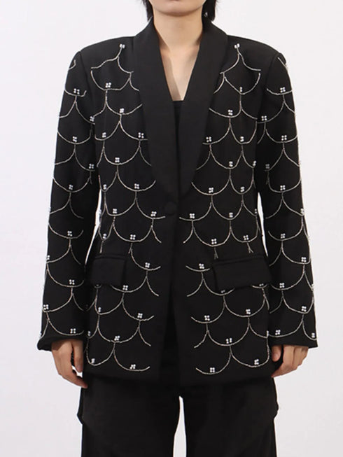 Pearl Detail Long Sleeve Blazer - Fashorio