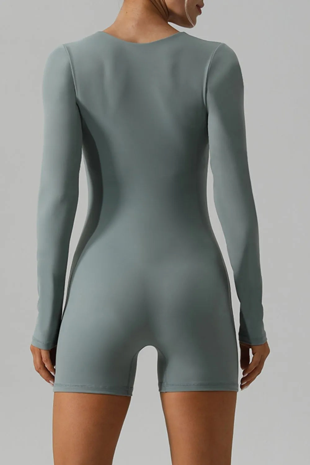 Square Neck Long Sleeve Active Romper - Fashorio