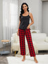 Lace Trim Cami and Plaid Pants Lounge Set - Fashorio