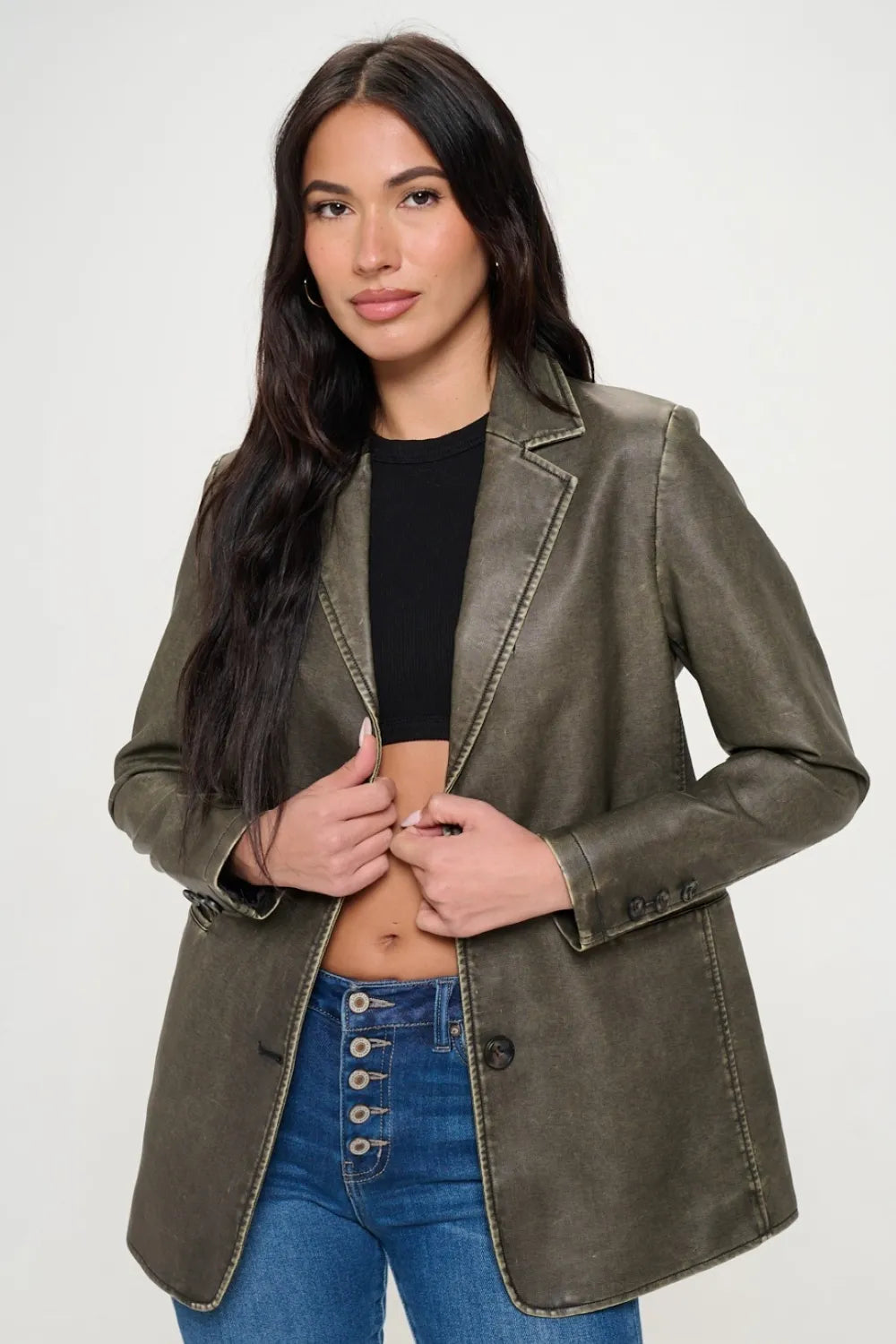 Coalition LA Single-Breasted Vegan Leather Blazer - Fashorio