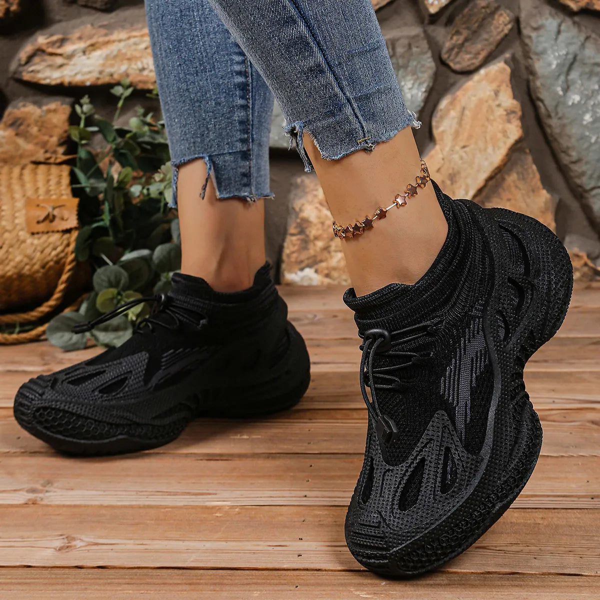 Lace Up Mesh Athletic Black - Fashorio