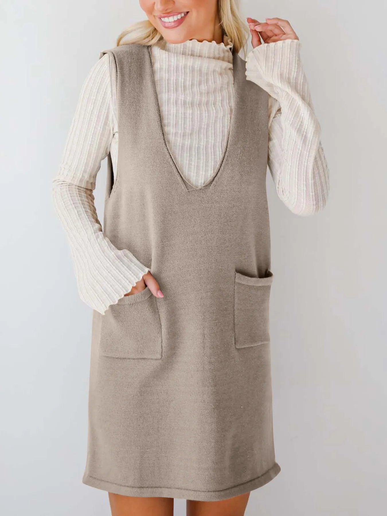 Sleeveless Knit Dress with Pockets - Fashorio