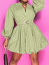 Notched Button Up Balloon Sleeves Dress - Fashorio