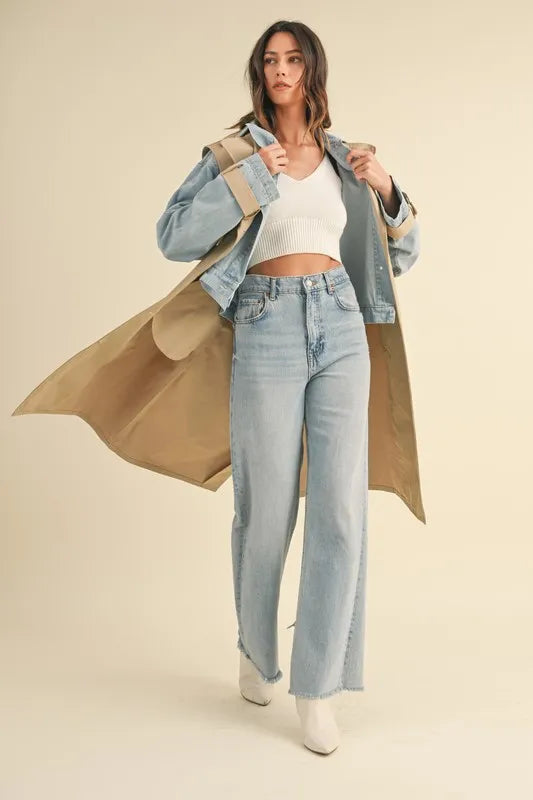 MABLE Layered Look Trench Coat With Denim Jacket - Fashorio