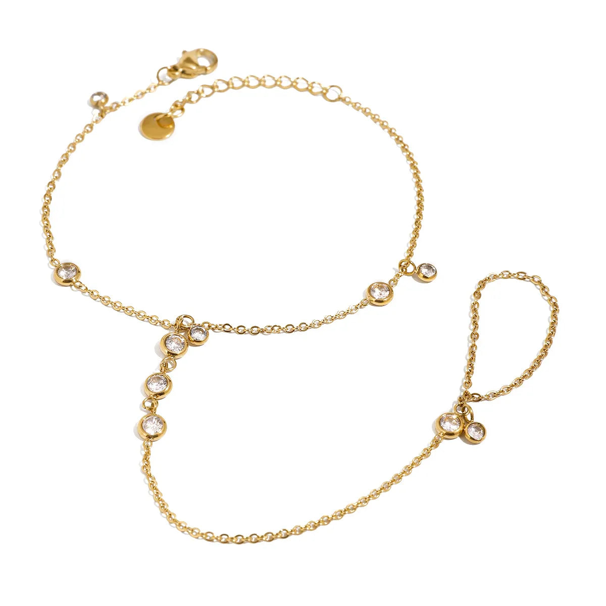 18K Gold-Plated Inlaid Rhinestone Chain Bracelet - Fashorio