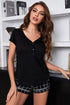 Short Sleeve Henley Top and Grid Shorts Lounge Set - Fashorio