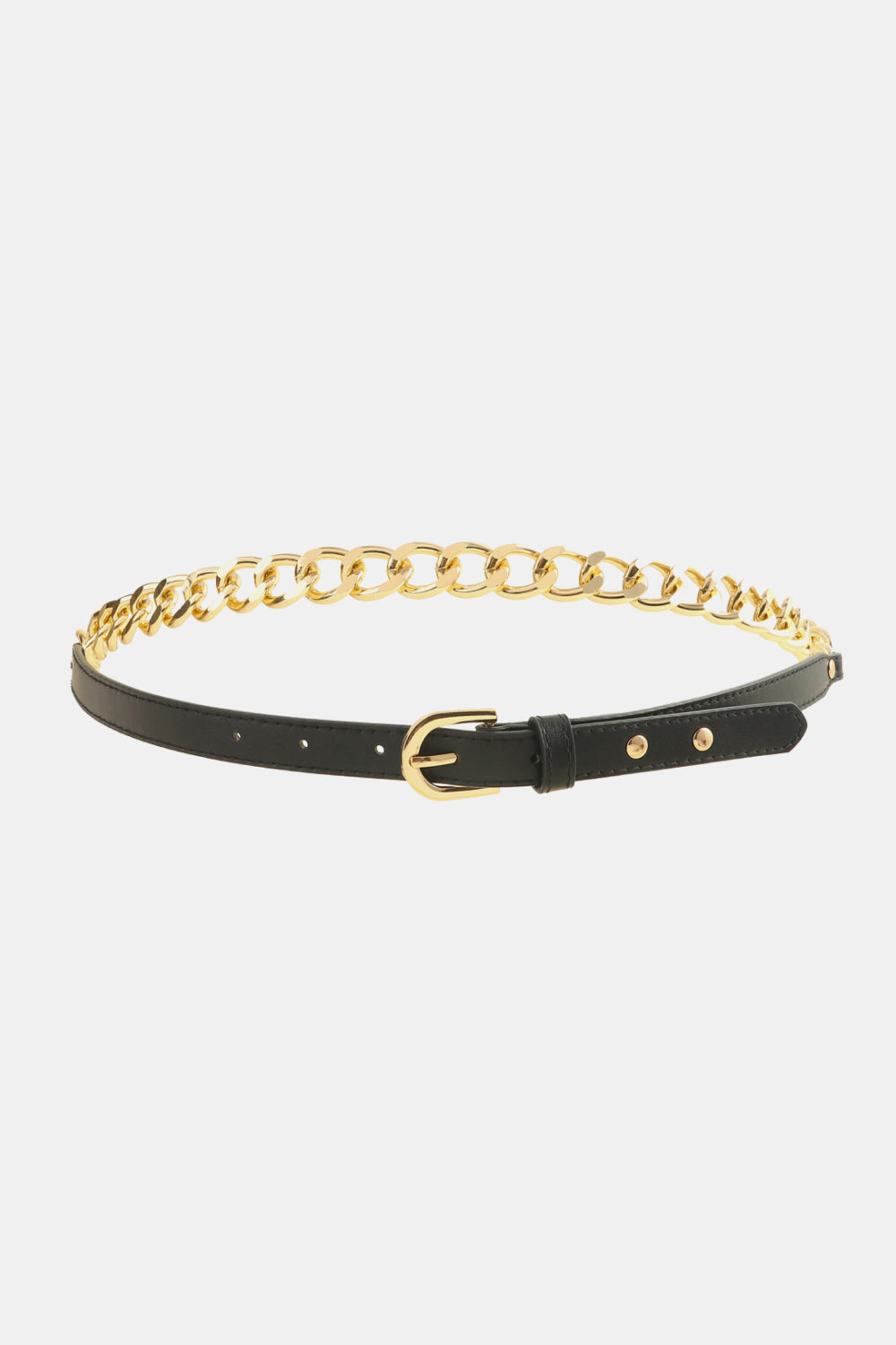 PU Leather Chain Belt Black One Size - Fashorio